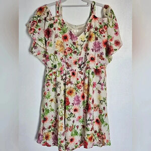 Available by Angela Fashion Womens Floral Cold Shoulder Mini Dress Size L NWT‎